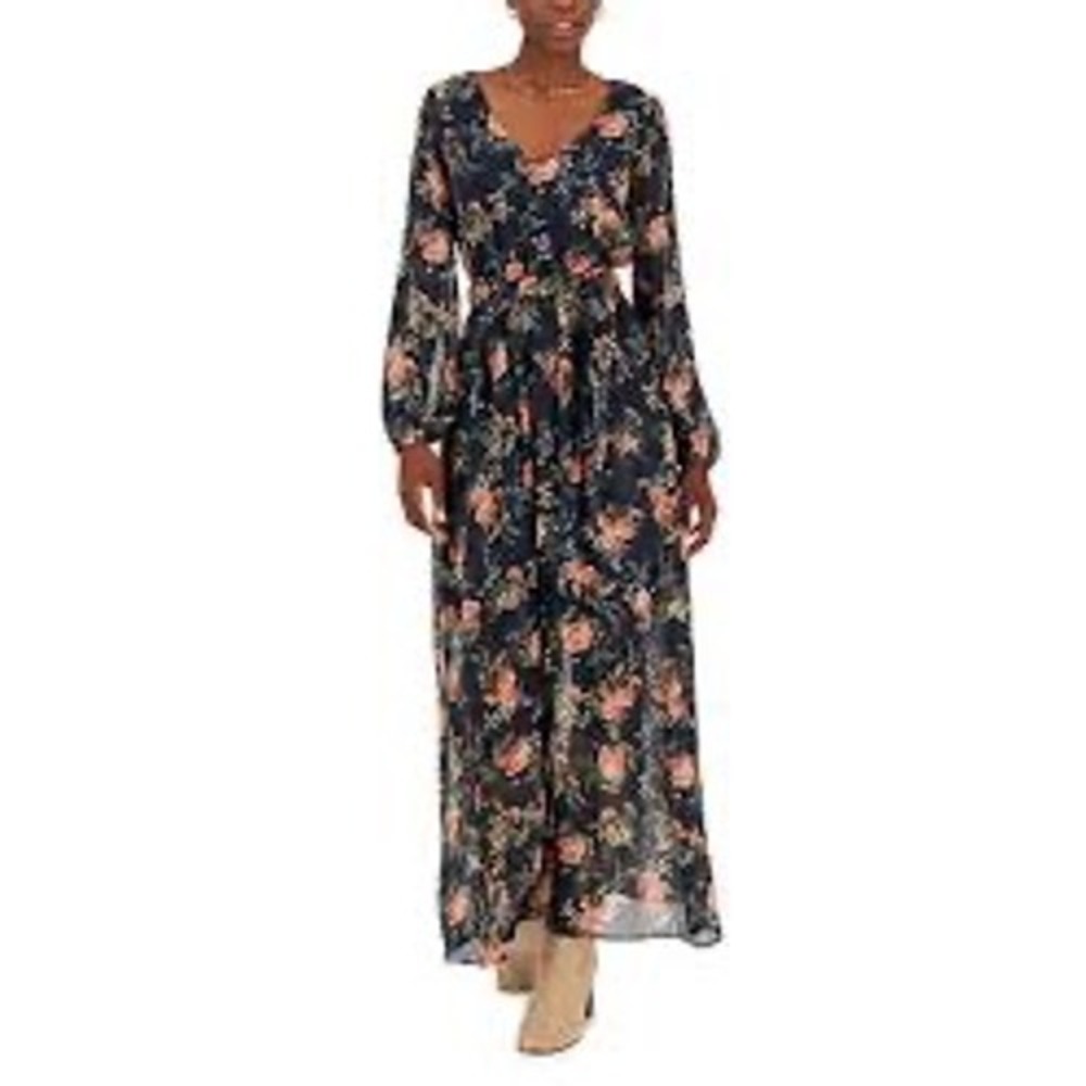 INC International Concepts Printed Tie Waist V-Neck Maxi Dress